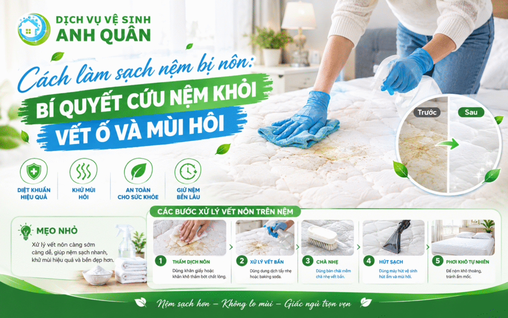 cách làm sạch nệm bị nôn