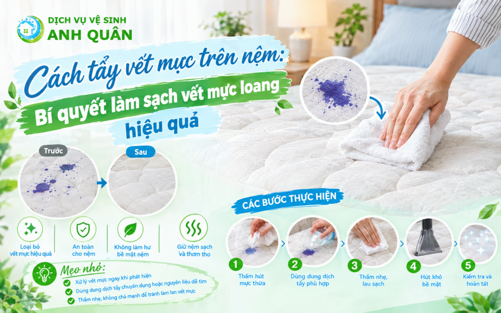 cách tẩy vết mực trên nệm