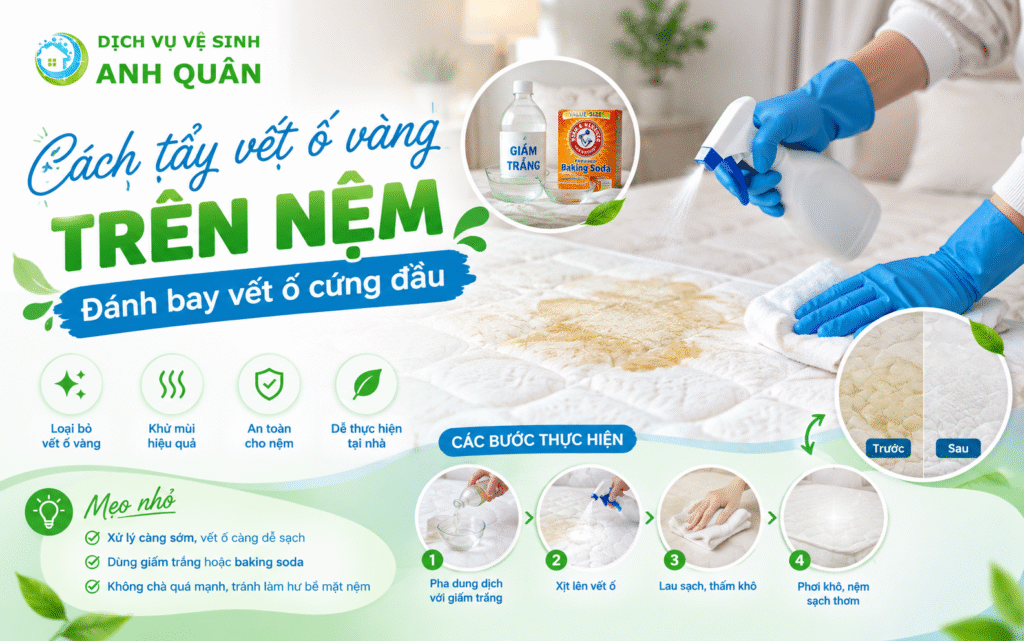 cách tẩy vết ố vàng trên nệm