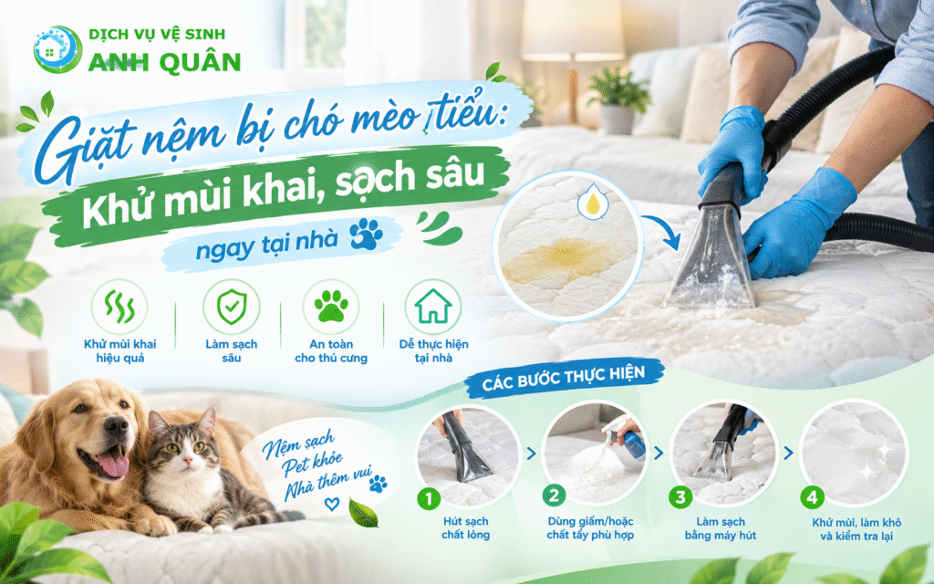 giặt nệm bị chó mèo tiểu