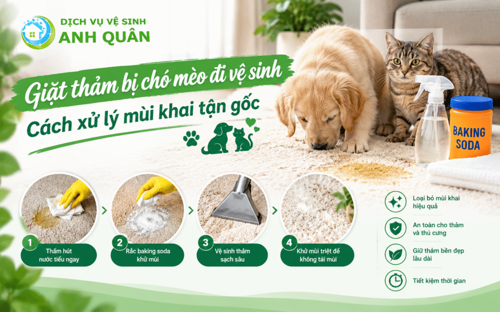 giặt thảm bị chó mèo đi vệ sinh