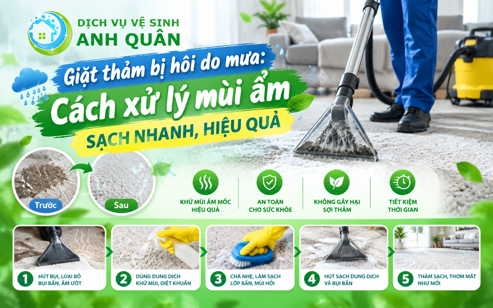 giặt thảm bị hôi do mưa