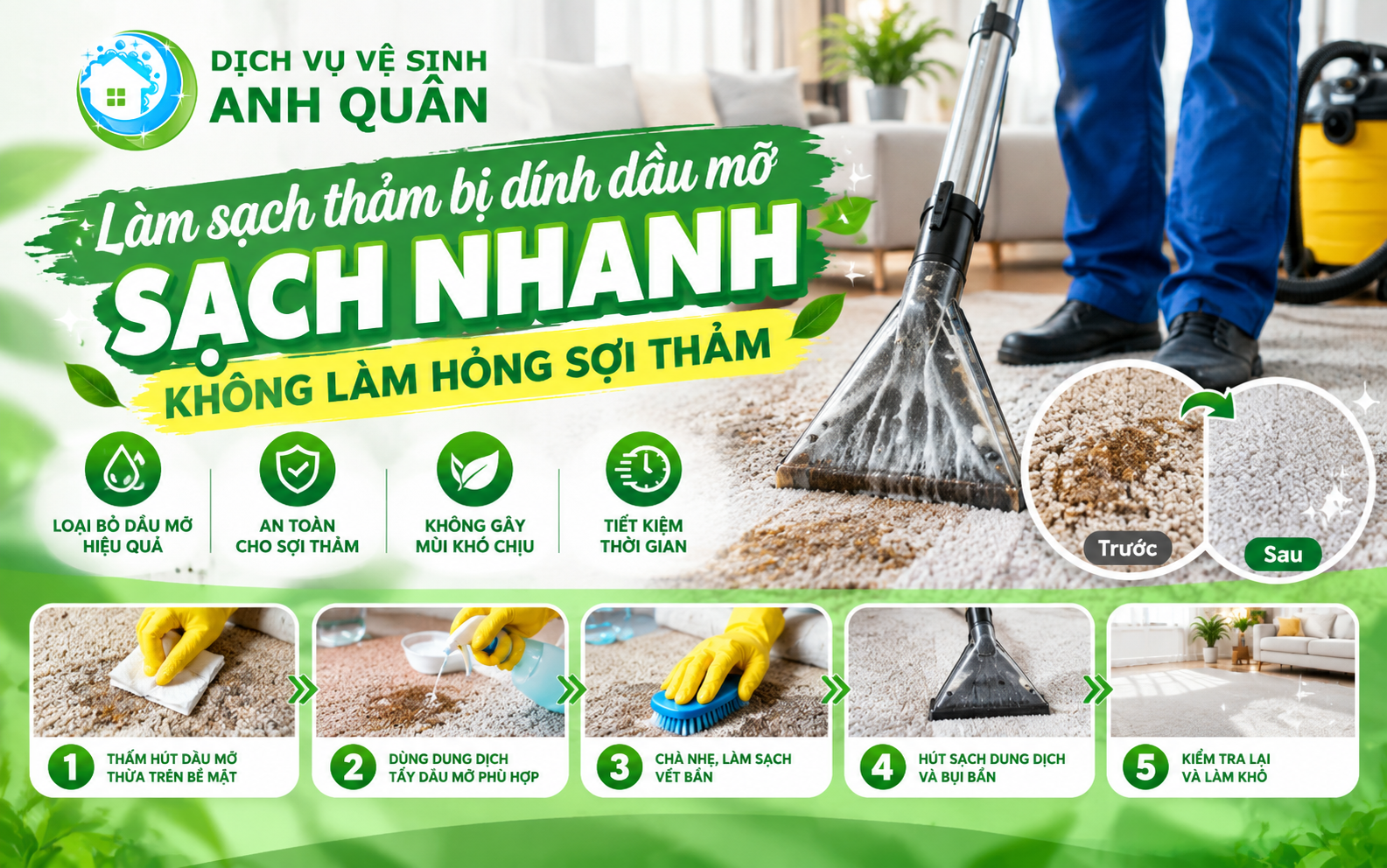 làm sạch thảm bị dính dầu mỡ